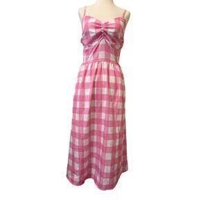 Plaid Summer Barbie Full Length Dress Sm Size Pink Gingham Lounge Casual Garden
